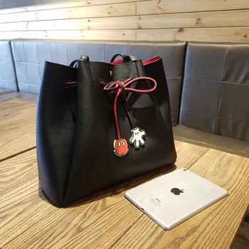 Disney Mickey mouse mergina mados maišelį peties PU drabužių, rankinės, Didelės talpos laisvalaikio raišteliu Kuprinė animacinių filmų krepšys 120875