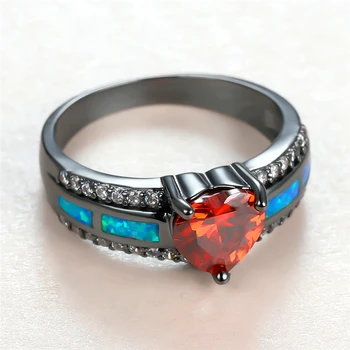 Skanėstas Moterų Red Heart Crystal Žiedą, Žavesio 14KT Juodojo Aukso Vestuvių Žiedai, Moterų, Prabangos Nuotaka Blue Opal Vestuvinis Žiedas 2634